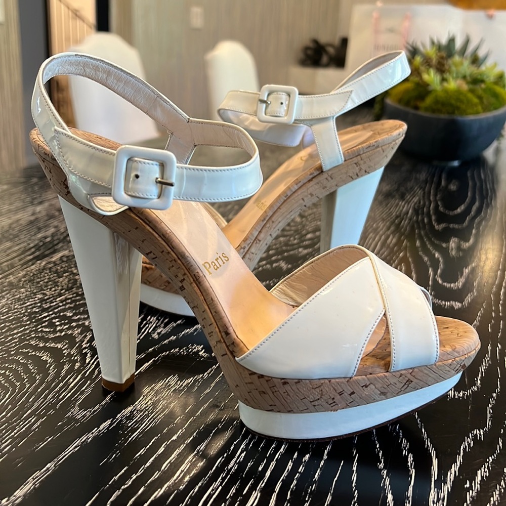 Christian Louboutin patent leather & cork platform sandals 38.5